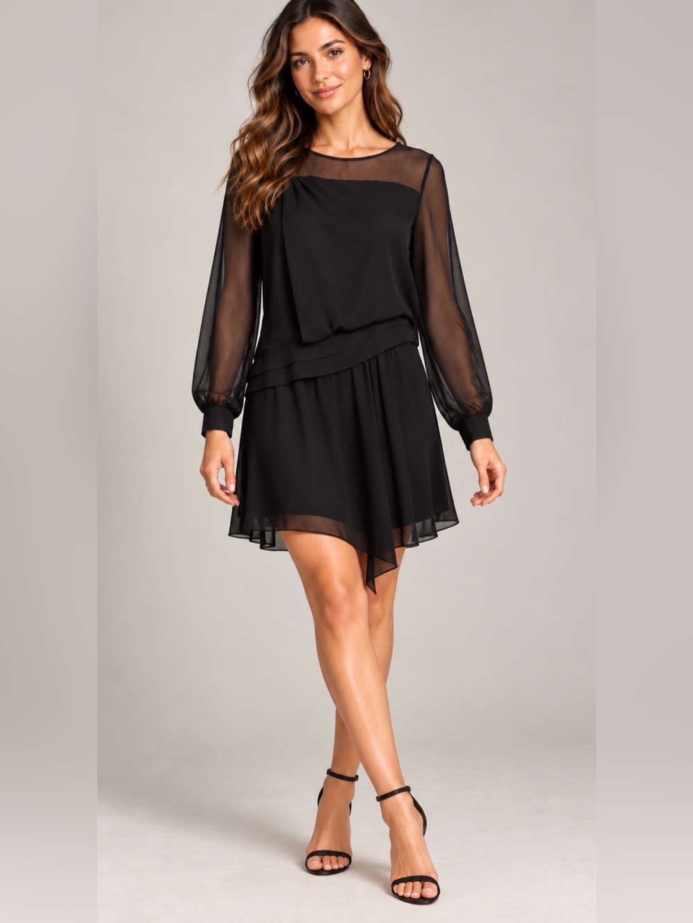 Haute Hippie Silk Boho Glamor Black Chiffon Asymmetrical Cocktail Dress - Sz. M